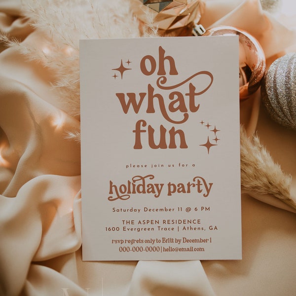 Oh What Fun Christmas Party Invitation, Editable Printable Holiday Party Invite, Modern Christmas Party Invitation, Simple Holiday | Birdie