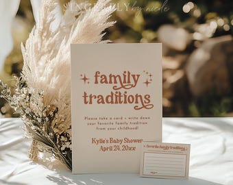 PRINTED & SHIPPED Family Traditions Sign and Card, Baby Shower Share A Memory, Childhood Memory, Family Traditions Baby Shower | Birdie
