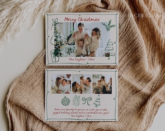 May include: A Christmas card with a family photo and a handwritten message that says "Merry Christmas the Taylors | 20xx" and "From our family to yours, we wish you a safe, joyful holiday season and a wonderful new year! The Taylors | 20xx".