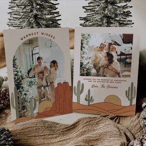 Boho Photo Christmas Card, Arch Photo Christmas Card Editable, Terracotta Christmas Card, Photo Holiday Card Template, Warmest Wishes  BETTY
