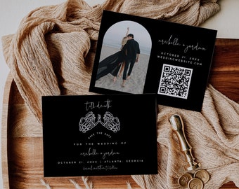 Gothic Wedding Save the Date Template, Skeleton Wedding Announcement, Dark Moody Wedding, Edgy Wedding Save The Date, Gothic Card | Cordelia