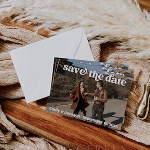 Retro Picture Save The Date Template, Bohemian Save The Date, Picture Save The Date Editable Printable, Retro 70&#39;s Save The Date CHARLI