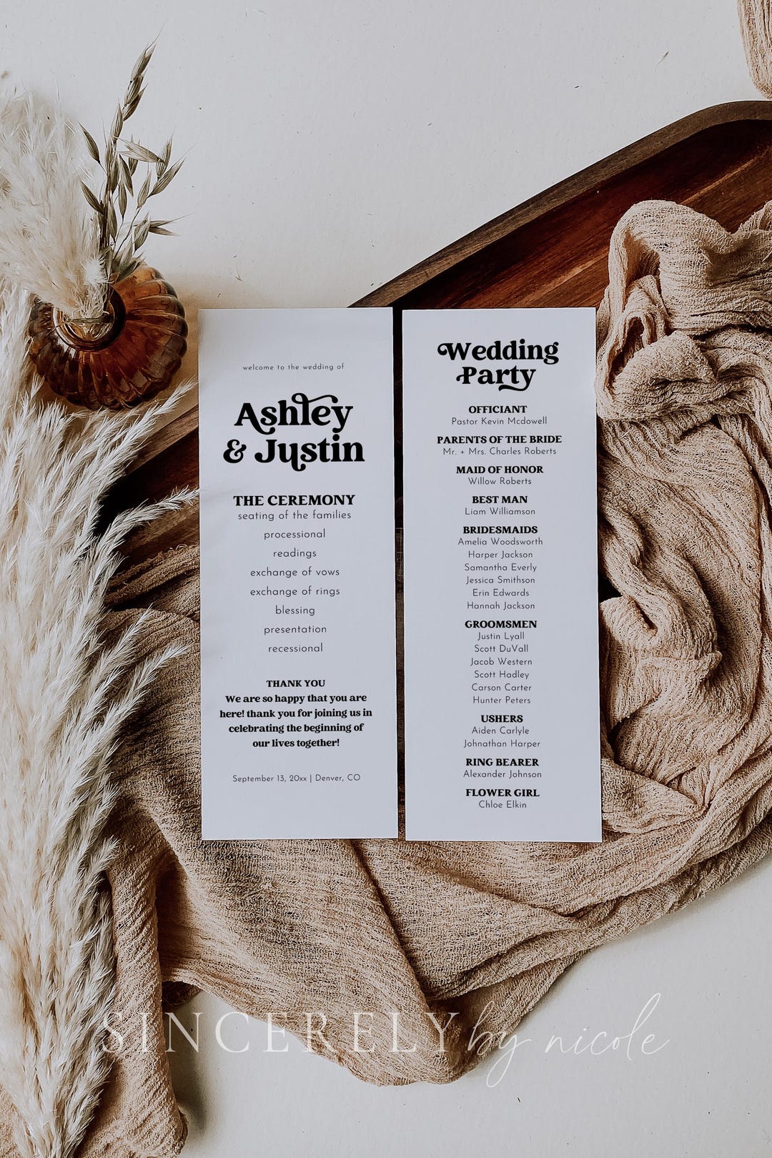 Retro Wedding Program Template, Canva Wedding Program, Printable ...