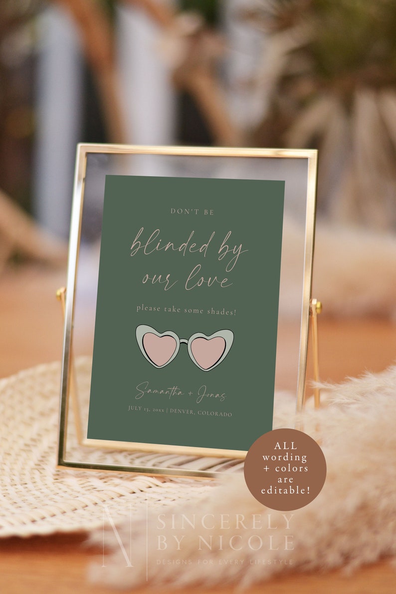 Modern Minimalist Wedding Sign, Sunglasses Sign Wedding, Minimalist Wedding Sign Printable, Modern Wedding Sign Template, Sunglasses | Emma image 2