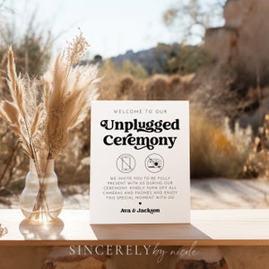 Unplugged Ceremony Sign Template, Boho Unplugged Wedding Poster, Unplugged Wedding Sign, Retro No Phones Sign, Editable, Printable | Charli