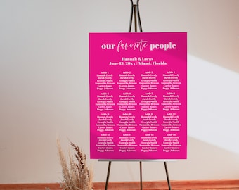 Bright Pink Wedding Seating Chart Template, Hot Pink Wedding Seating Chart, Wedding Seating Plan, Colorful Wedding Seating Chart | Fallon