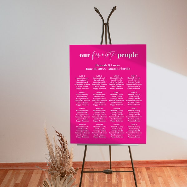 Bright Pink Wedding Seating Chart Template, Hot Pink Wedding Seating Chart, Wedding Seating Plan, Colorful Wedding Seating Chart | Fallon