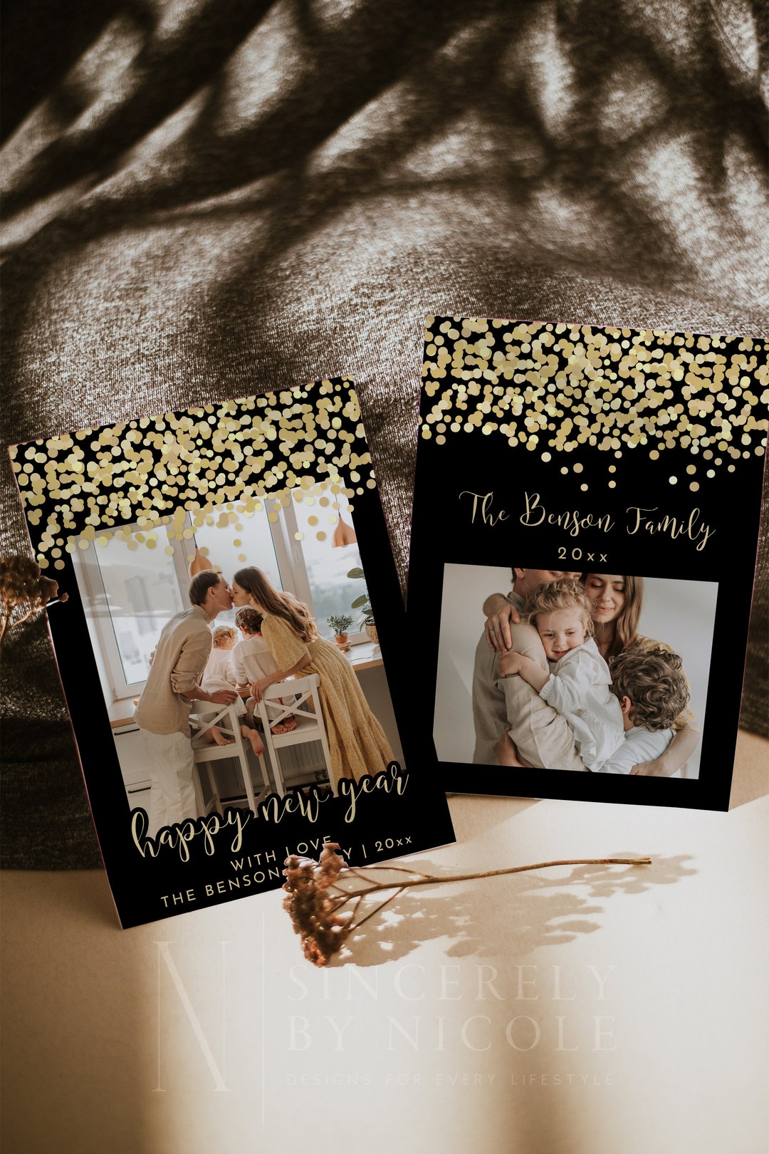 Happy New Year Card Template, Editable Printable New Years Card, Photo