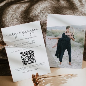 Modern Wedding Invitation, QR Code Wedding Invite Template, Minimalist Photo Editable Wedding Invite, Unique Wedding Invites QR Code | Emma