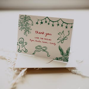 Hand Drawn Holiday Thank You Card Template, Holiday Thank You Card Template, Christmas Hand Drawn Thank You Card Editable Printable | Carly
