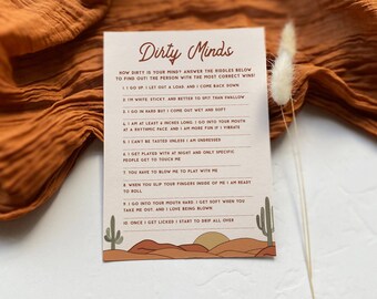 Bachelorette Dirty Minds Game, Cactus Bachelorette Party Game, Dirty Bachelorette Party Games, Desert Bachelorette Games, Games | Betty