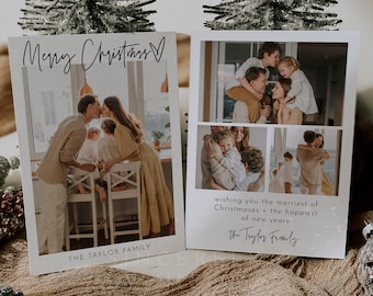 Photo Christmas Card Template, Printable Modern Minimalist Christmas Card, Modern Family Photo Christmas Card, Merry Christmas Card | Sofia