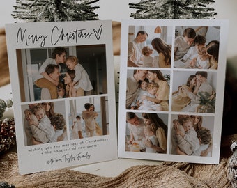Photo Christmas Card Template, Editable Family Picture Holiday Card, Minimalist Christmas Cards, Photo Christmas Card Download | Sofia
