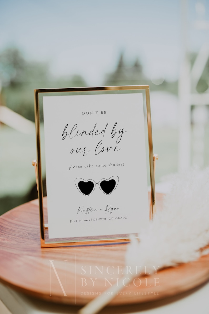 Modern Minimalist Wedding Sign, Sunglasses Sign Wedding, Minimalist Wedding Sign Printable, Modern Wedding Sign Template, Sunglasses | Emma image 1