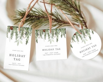 Printable Christmas Gift Tag, Personalized Christmas Tag, Modern Minimalist Christmas Tag, Holiday Gift Tag, Editable Template | Evergreen