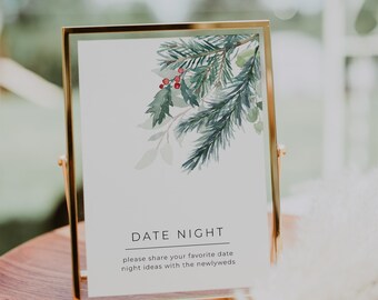 Date Night Ideas Sign Template, Editable Printable Newlywed Date Night Ideas Sign, Date Night Sign, Christmas Date Night Ideas Signs | Eira