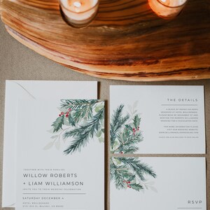 Winter Wedding Invitation Suite, Christmas Wedding Invitations, Christmas Wedding Invitation Printable, Rustic Holiday Invitation DIY Eira image 2