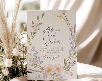 PRINTED & SHIPPED Advice For New Parents, Advice To Parents To Be Sign, Wildflower Baby Shower, Floral Baby Shower, Advice Wishes | Elowen