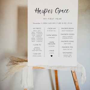 Modern Minimal Baby Milestone Board, Editable Printable First Birthday Milestone Board Template, Black And White Milestone Sign | Harper image 4