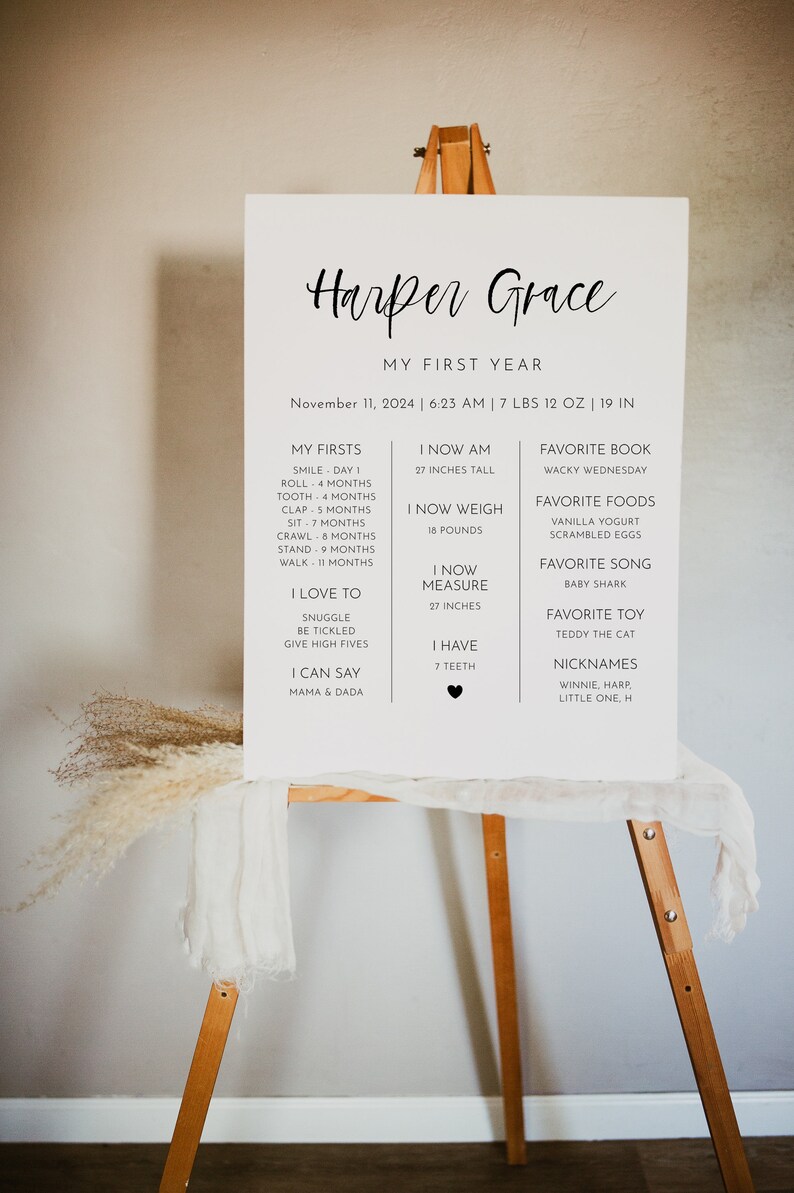 Modern Minimal Baby Milestone Board, Editable Printable First Birthday Milestone Board Template, Black And White Milestone Sign | Harper image 4