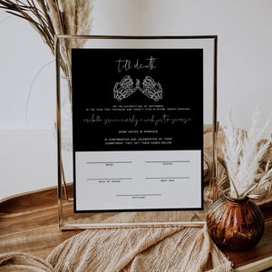 Gothic Wedding Certificate Of Marriage, Skeleton Wedding Marriage Certificate, Moody Wedding, Halloween, Edgy Wedding Keepsake | Cordelia