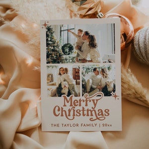 Photo Christmas Card Template, Printable Modern Boho Christmas Card, Modern Family Photo Christmas Card, Merry Christmas Card | Birdie