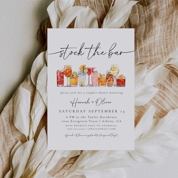 Stock The Bar Invitation, Couples Shower Invitation, Stock The Bar Couples Shower Invitation Template, Stock The Bar Shower Invite | Olivia