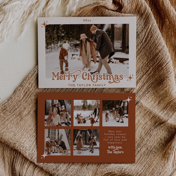 Boho Christmas Card, Photo Christmas Card Template, Terracotta Christmas Card, Modern Family Photo Christmas Card, Merry Christmas | Birdie