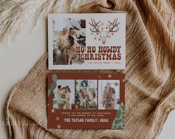 Cowboy Christmas Card Template, Western Christmas Cards, Photo Christmas Cards, Southwest Christmas Cards, Editable Printable Card | Jessie