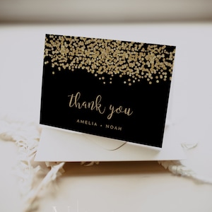 Black And Gold Thank You Card Template, New Years Thank You Card Editable Printable, Black Gold Thank You Card New Years Cards Thank | Eve