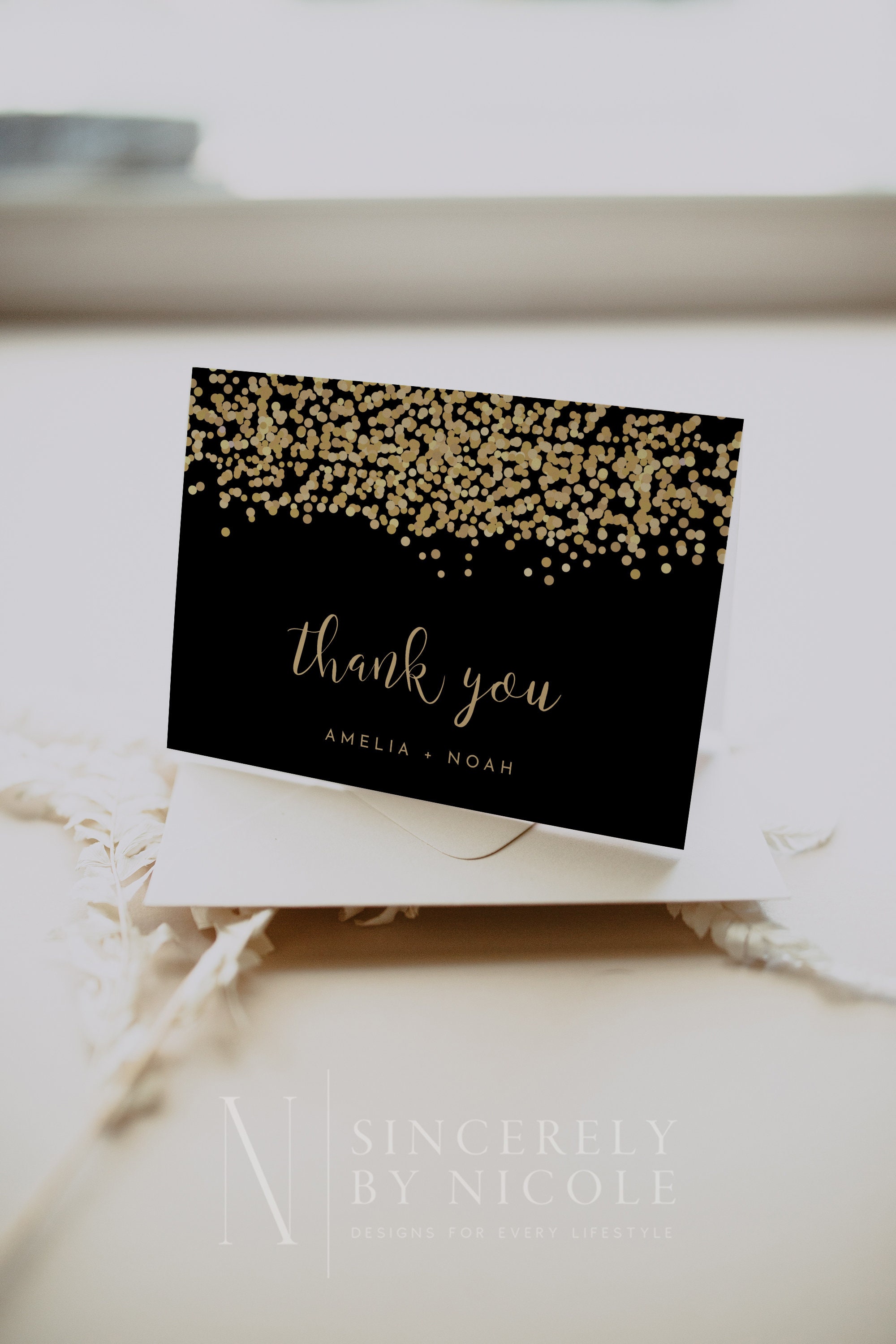 Black and Gold Thank You Card Template New Years Thank You Etsy