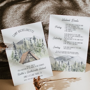 Camp Bachelorette Party Invitation and Itinerary Template, Camp Bachelorette Invite Template, Camping Bachelorette, Mountain Bach | Annie