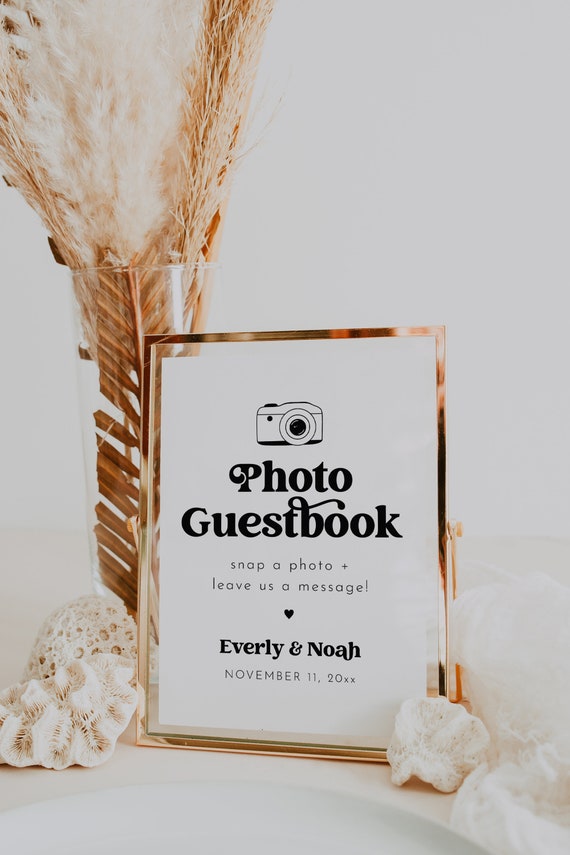 Photo Guest Book Sign, Wedding Photo Guestbook Sign, Photo Guestbook Sign, Editable Modern Wedding Photo Guestbook Sign Template | Charli