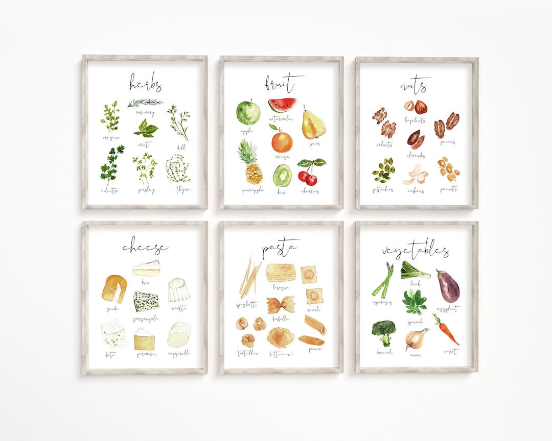 Printable Kitchen Wall Art Set, Set of 6 Kitchen Printables, Kitchen ...