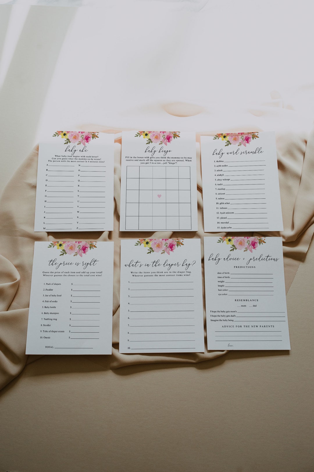 Printable Baby Shower Game Bundle, Girl Baby Shower Game Bundle, Blush ...