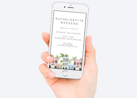 Electronic Bachelorette Weekend Invitation & Itinerary, Bachelorette Invitation, Text Bachelorette Weekend Invitation, Charleston | Isla