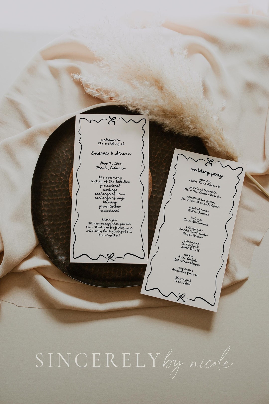 Hand Drawn Canva Wedding Program Template, Bow Wedding Order of Events ...