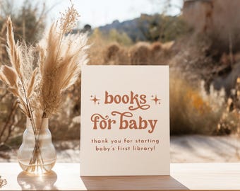 Plantilla de letrero de libros para bebé, libros bohemios imprimibles para bebé, letrero de libro para baby shower, letrero de libro para baby shower, Canva Bring a Book For Baby / Birdie