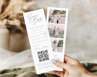 Photo Strip Save the Date, Photo Booth Save the Date, Photo Strip Canva Save the Date Template, Photo Strip Save The Date QR Code | Alice