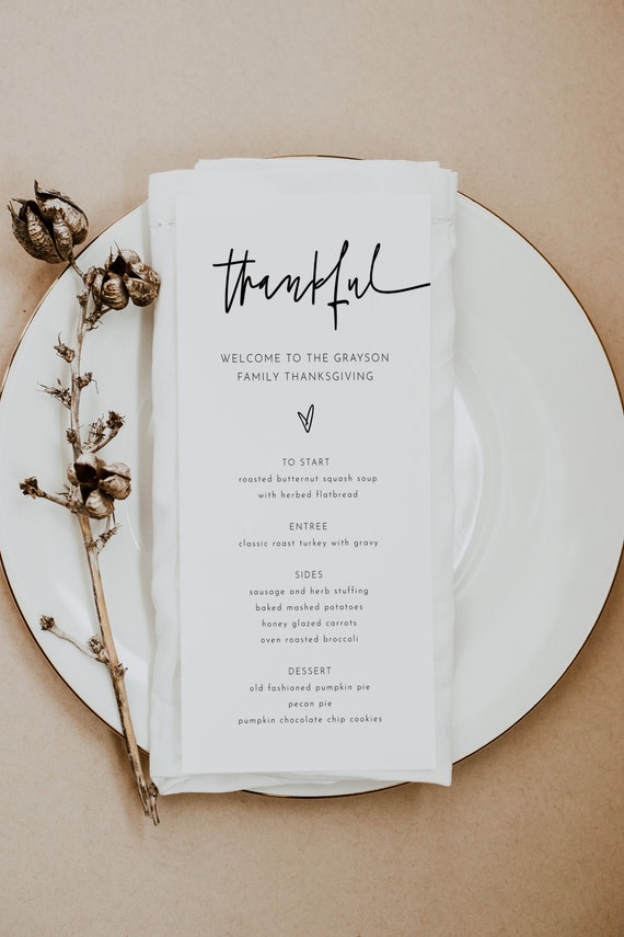 Editable Thanksgiving Menu, Printable Friendsgiving or Thanksgiving Dinner Menu, Editable Printable Modern Thanksgiving Menu, DIY