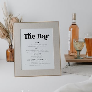 Minimalist Wedding Bar Menu, Modern Wedding Bar Menu Template, Bar Menu Template, Modern Minimal Bar Menu Sign Wedding Drink Sign | Charli
