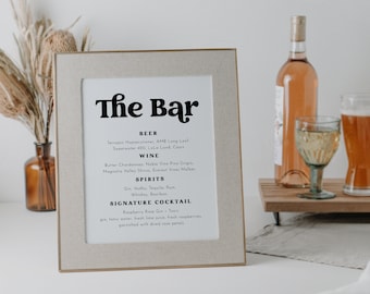 Minimalist Wedding Bar Menu, Modern Wedding Bar Menu Template, Bar Menu Template, Modern Minimal Bar Menu Sign Wedding Drink Sign | Charli