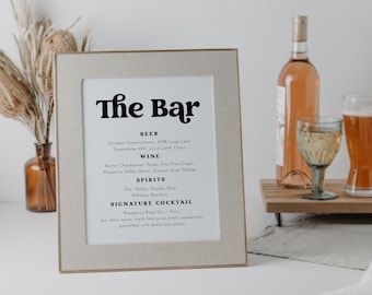 Minimalist Wedding Bar Menu, Modern Wedding Bar Menu Template, Bar Menu Template, Modern Minimal Bar Menu Sign Wedding Drink Sign | Charli