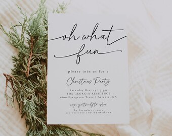 Oh What Fun Christmas Party Invitation, Editable Printable Holiday Party Invite, Modern Christmas Party Invitation, Simple Holiday | Olivia