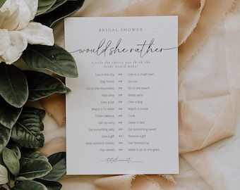 PRINTED & SHIPPED Would She Rather Bridal Shower Game, Would Bride Rather, Modern Bridal Shower Games, Who Knows The Bride Best | Olivia