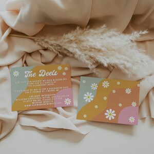 Retro Themed Wedding Details Card Template, Groovy Insert Card, Editable Printable Retro Wedding Details Insert Card, Disco Wedding | Hannah