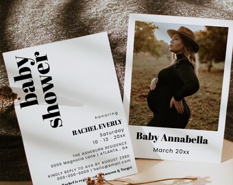 Baby Shower Invitation With Photo Baby Shower Invite, Photo Baby Shower Invite, Baby Shower Photo Invitation Template Modern DIY | Willow