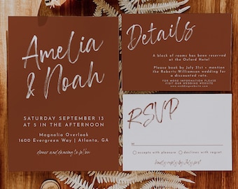 Terracotta Wedding Invite, Minimalist Wedding Invitation Template, Terracotta Wedding Invitation Set, Boho Wedding Invitation Template, Rust