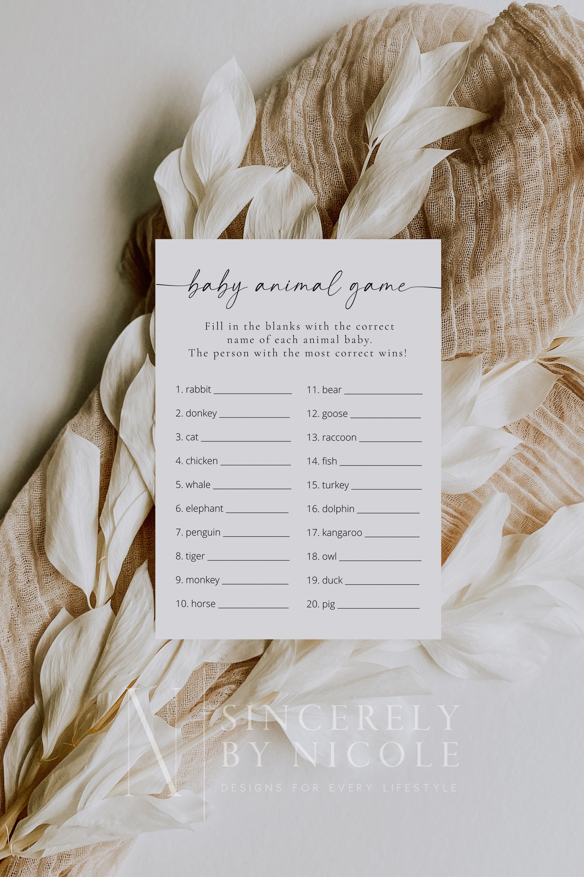 Baby Animal Game Name the Baby Animal Game Printable - Etsy