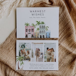 Warmest Wishes Christmas Card Template, Editable Printable Beach Christmas Card, Tropical Holiday Card, Charleston Warmest Wishes DIY | Isla
